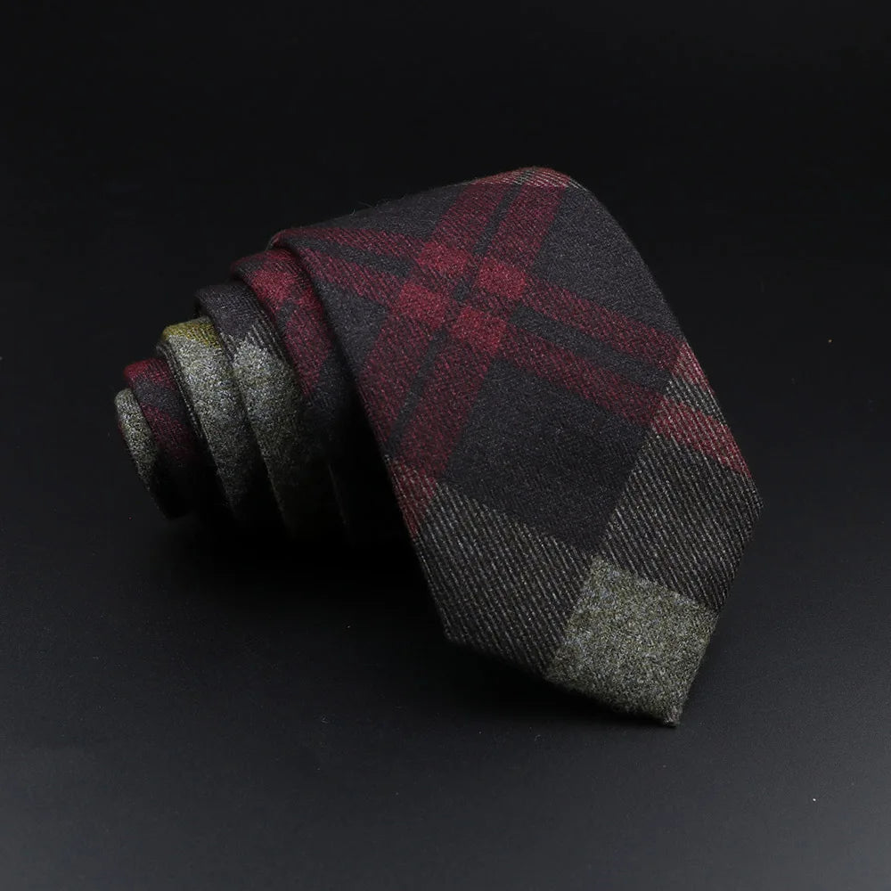 Men's Plaid Tie Cotton Black Grey Red Necktie Handmade Wool Narrow Collar Ties Wedding Business Party Suit Shirt Gift Accessory