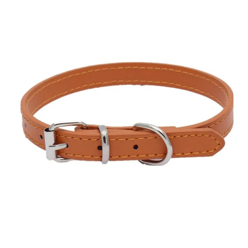 Personalized Leather Pet Collar - Adjustable with Alloy Buckle for Cats and Small Dogs