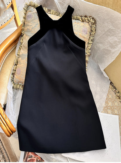Spring Dresses 2024 New Fashion Velvet Sexy Backless Slip Dress for Women Loose Bow Girl's Elegant Party Short Ladies Dress