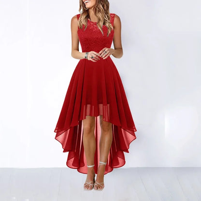 Europe America 2025 Spring Summer Dress for Women Clothing New Hollow Solid Chiffon Dress Dinner Lace Dresses Women A-line Skirt