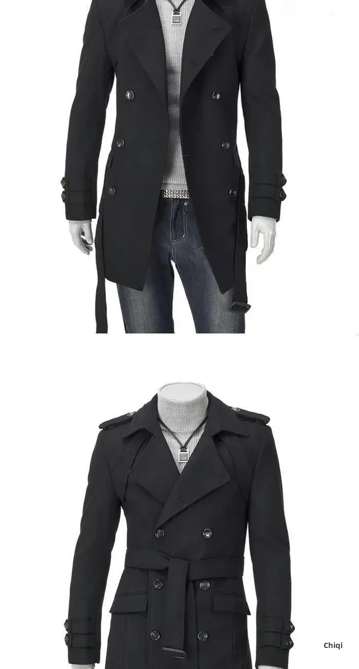 New Arrival Autumn/winter Men's Korean Style Overcoat Fashionable Shoulder Length Medium-length Row Button Woolen Overcoat