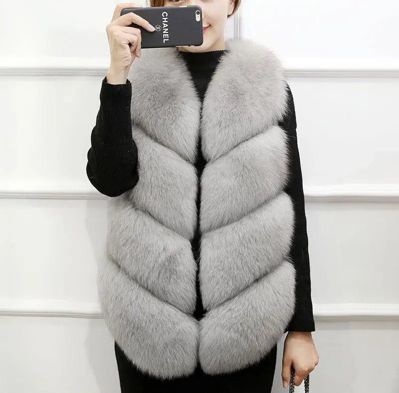 2022 New Fashion Faux Fur Coat Winter Coat Women Waist Fur Gilet Women's Jacket Vest For Ladies