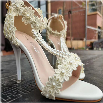 Women Sandals Summer High Heels Peep Toes  Bridal Shoes Party Luxury diamond Ladies White Wedding Shoe