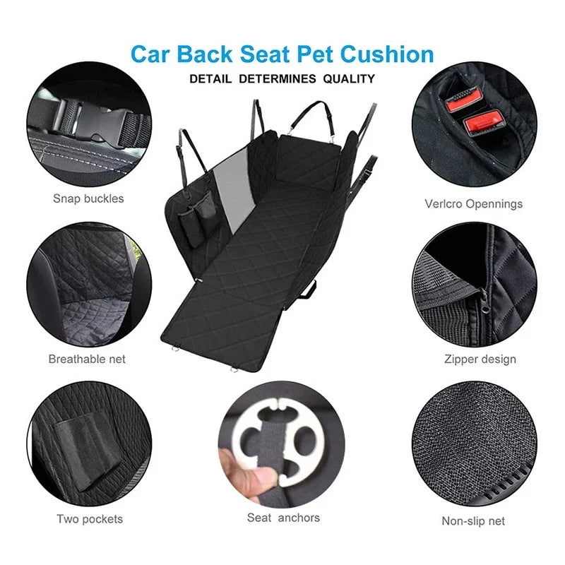 For Pets: Double Zipper Car Seat Pad Waterproof Dirt Resistant Suitable Multiple Models Solid Color Cars Rear Seats Cushion