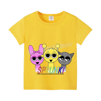 Sprunki Kids T-shirt Summer Children Incredibox Game Cotton Short Sleeve Top Boy Anime Fashion Cute Tee Girl Casual Clothes Gift