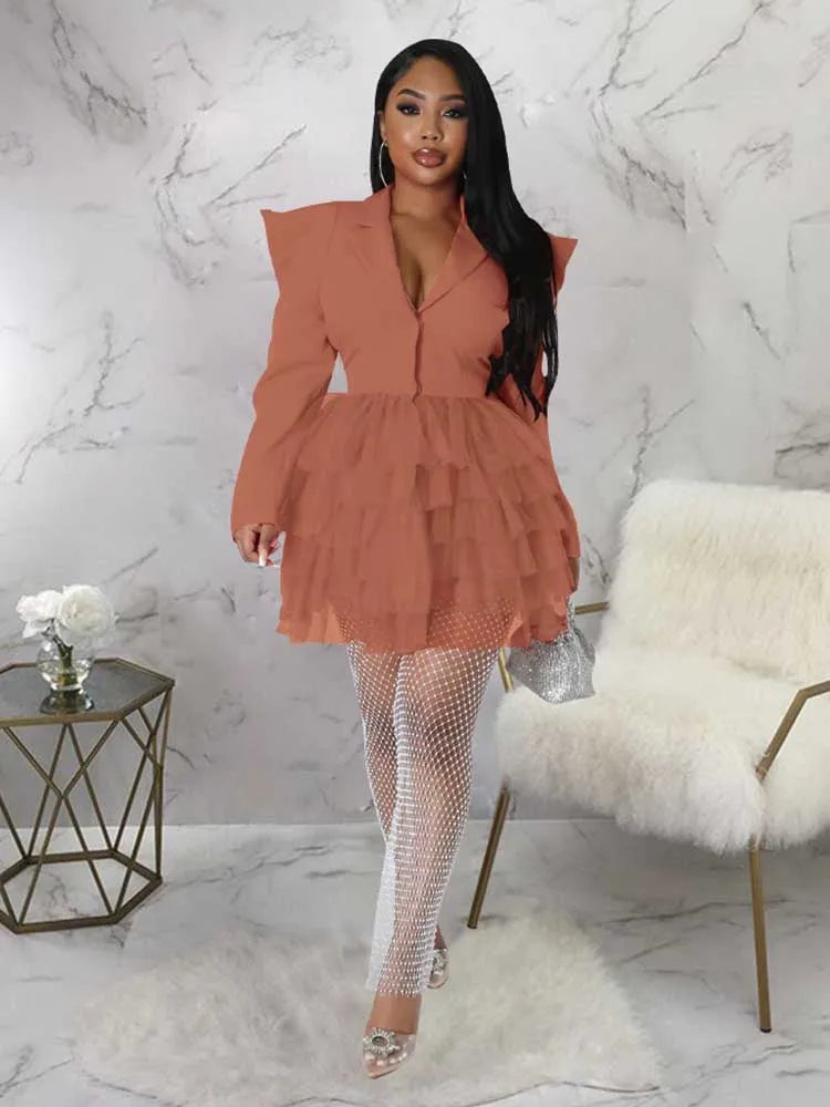 women Elegant and chic dress long sleeve spring female fashion dress mash blazer dress wholesale dropshipping