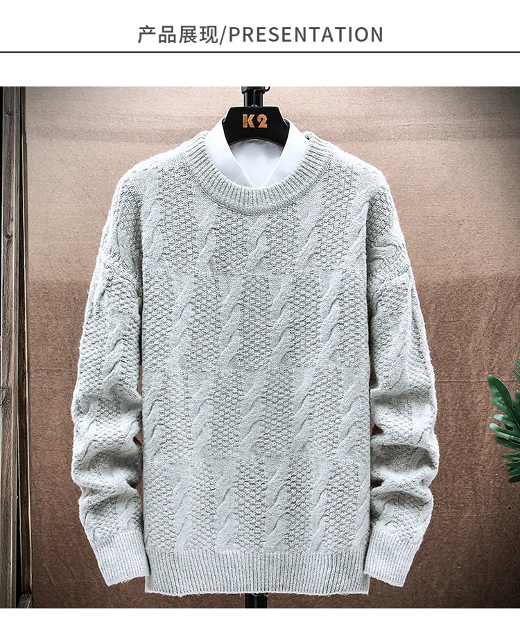 Round Neck Knitwear Sweater New Autumn/Winter Mock Neck Sweatshirts Solid Color Pullovers Man Brand Casual Mens Clothing