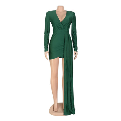 Elegant Deep V Neck Long Sleeve Sequins Prom Dress Women Elegant Wedding Party Mini Fashion Evening Dresses