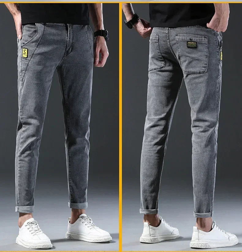 New Men's Denim Pants Slim Straight Gentleman Size 27-38 Slacks Fashion European American Style Stretch Men Luxury Jeans Grey