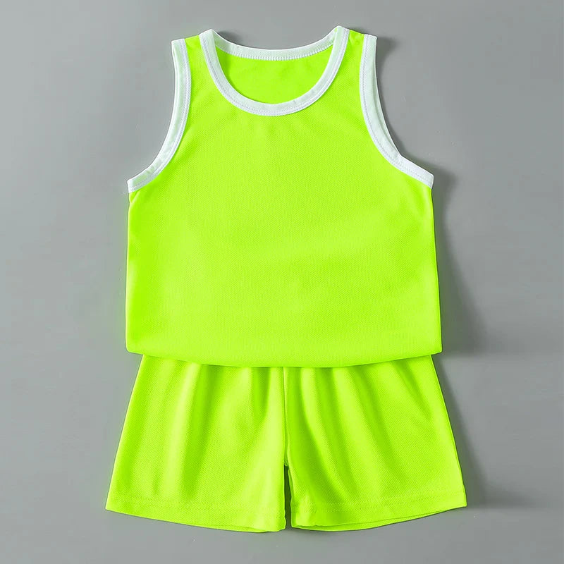 2/4Pcs Summer Children's Quick-drying Sports Suit Boys Casual Ball Sleeveless T-shirt Girls Joker Mixed Color Combination Shorts