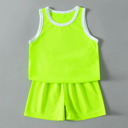 2/4Pcs Summer Children's Quick-drying Sports Suit Boys Casual Ball Sleeveless T-shirt Girls Joker Mixed Color Combination Shorts