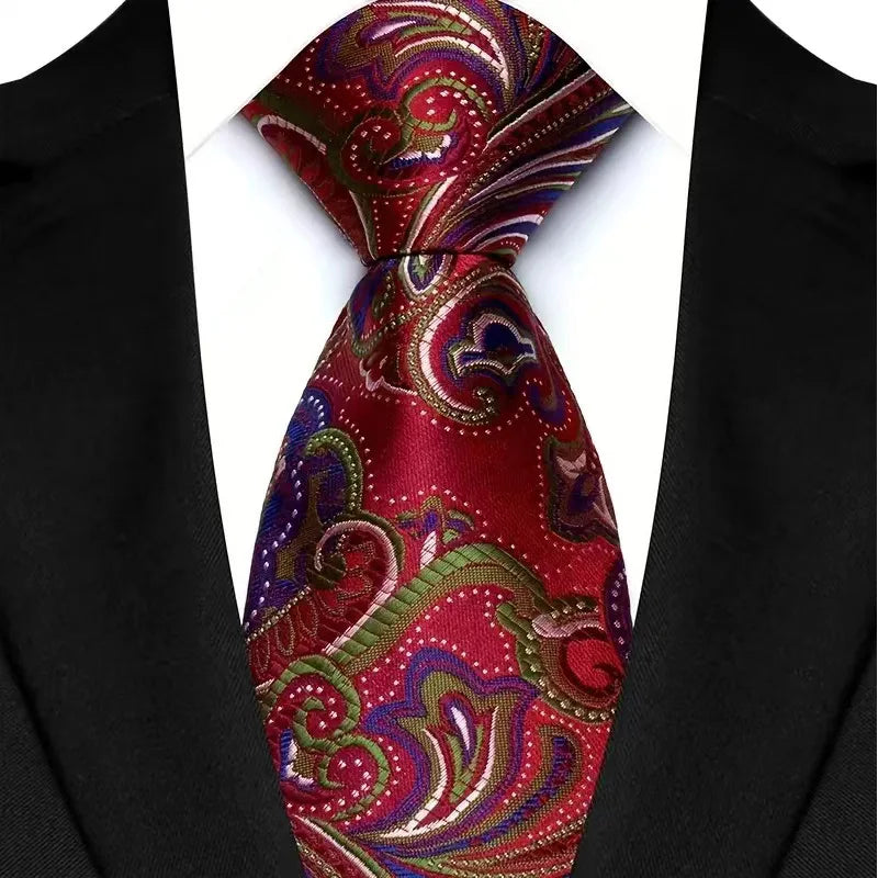 Luxury 8CM Mens Necktie Red Color Solid Stripes Paisley Ties For Man Groom Jacquard Woven Neck Tie For Business Wedding Party