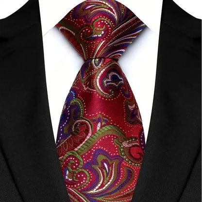 Luxury 8CM Mens Necktie Red Color Solid Stripes Paisley Ties For Man Groom Jacquard Woven Neck Tie For Business Wedding Party