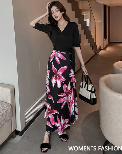 FANIECES Summer Wrap Dresses Women Sexy V Neck Split Maxi Dress Print Female Casual Beachwear Lace Up Party Vestidos Robe платье