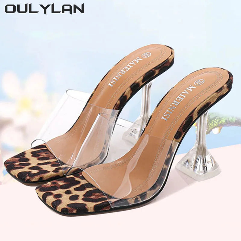 Oulylan Sexy Slippers 2024 New PVC Jelly Slippers Open Toed High Heels Women Transparent Heel Slippers Fashion Lady Shoes