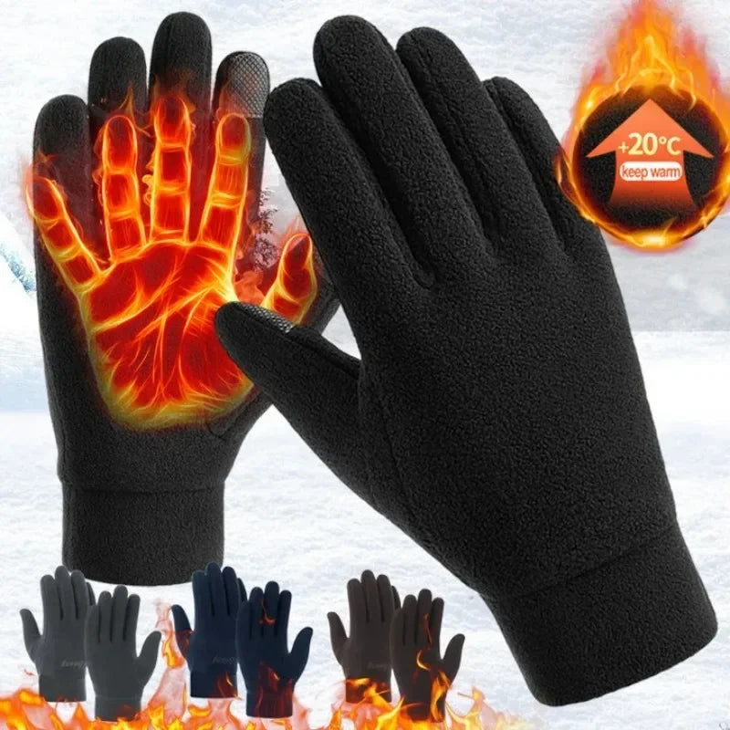 Winter Warm Fleece Gloves for Women Men Thermal Full Finger Gloves Cold Resistance Windproof Outdoor Skiing Cycling Mittens