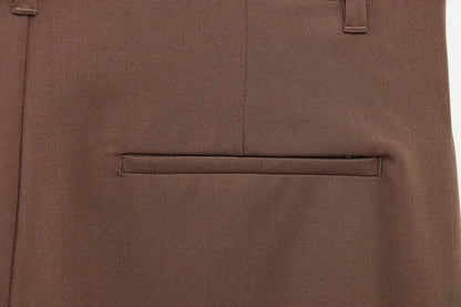 KONDALA 2026 Spring Office Lady Elegant Brown Women Suit Fashion Casual Sashes Oversized Shrug Blazer Chic Zipper Long Pant