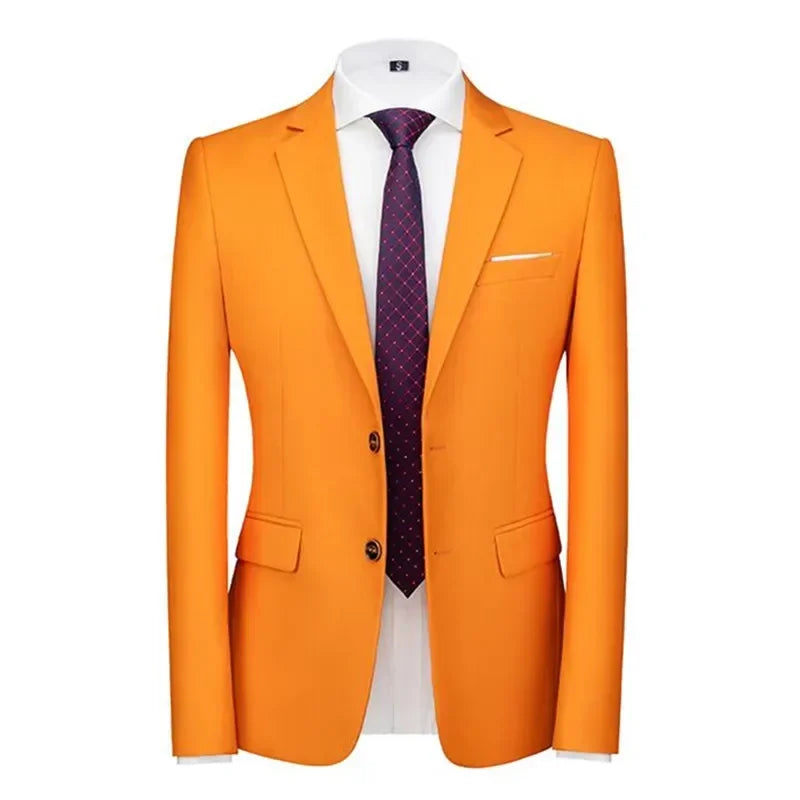 New Men Pure Colour Business Social Office Suit Slim Fit Jacket Fashion Simple Groom Wedding Tuxedo Dress Blazers Coats