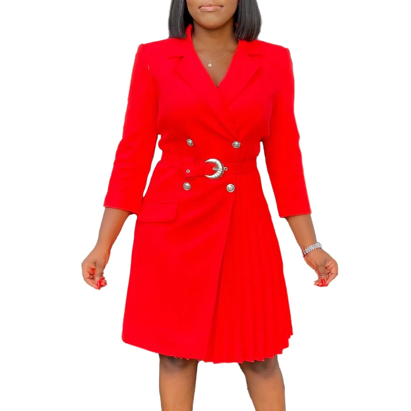 Elegant Dresses for Woman 2024 Autumn Winter New Trends Notched Collar Full Sleeve Sashes Pleated Mid Calf Solid Fashion Dress