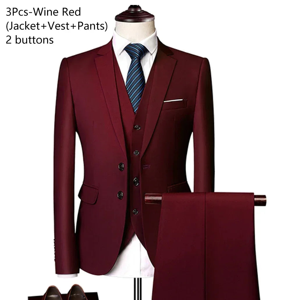 Elegant Suits For Men Wedding 3 Pieces 2 Set Luxury Fashion Classic Full Jackets Vest Pants Blazers Outfit 2024 Formal Costume