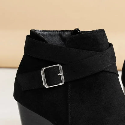 Black Wedge Heel Modern Boots Suede Side Zip Ankle Boots Women Winter Boot Buckle Shoes Botas Mujer Botines Big Size High Heels