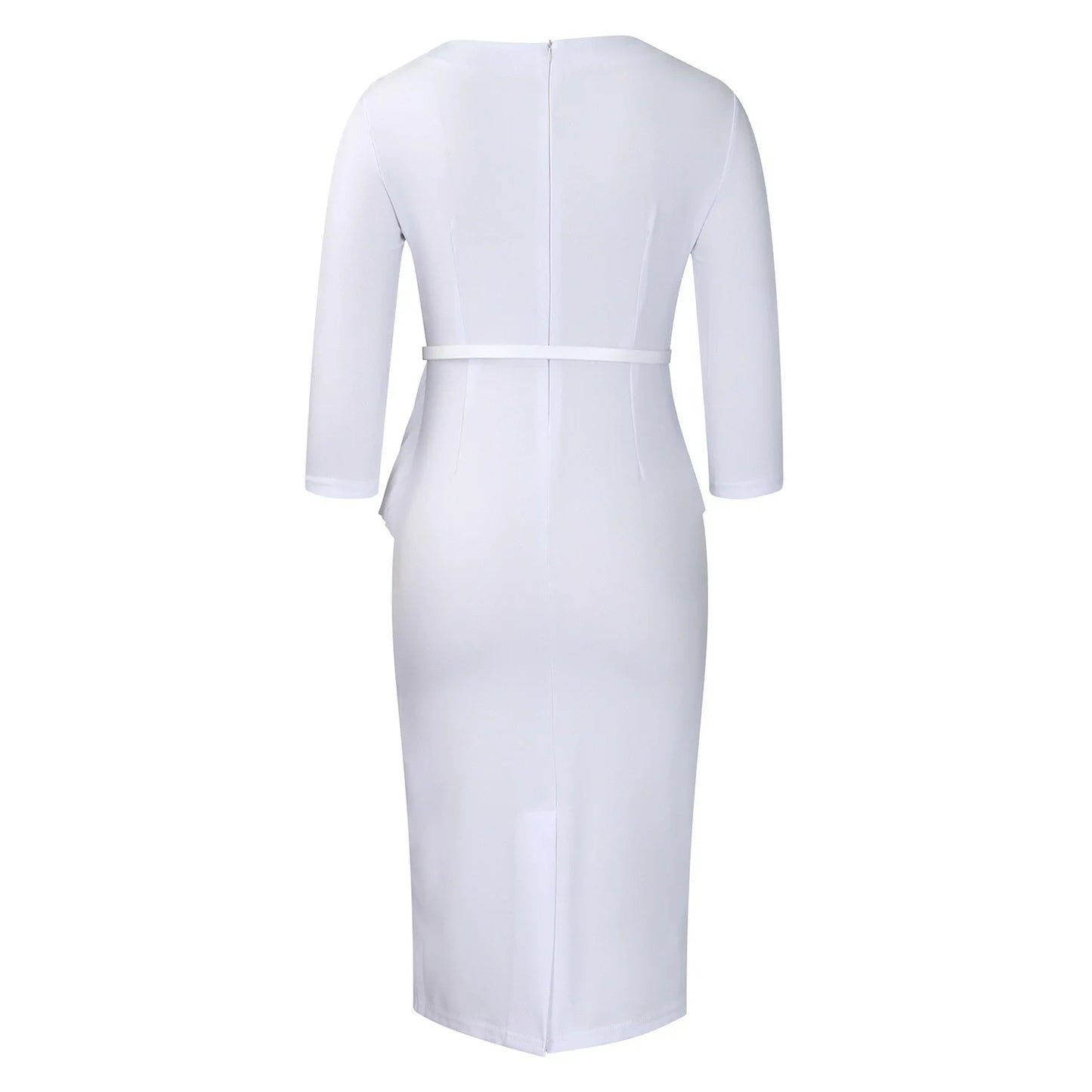 L-3XL Plus Size Elegant Midi Dress 2025 Spring Summer Women Office Lady Dress Casual 3/4 Sleeve Bandage Robe Oversize Dress