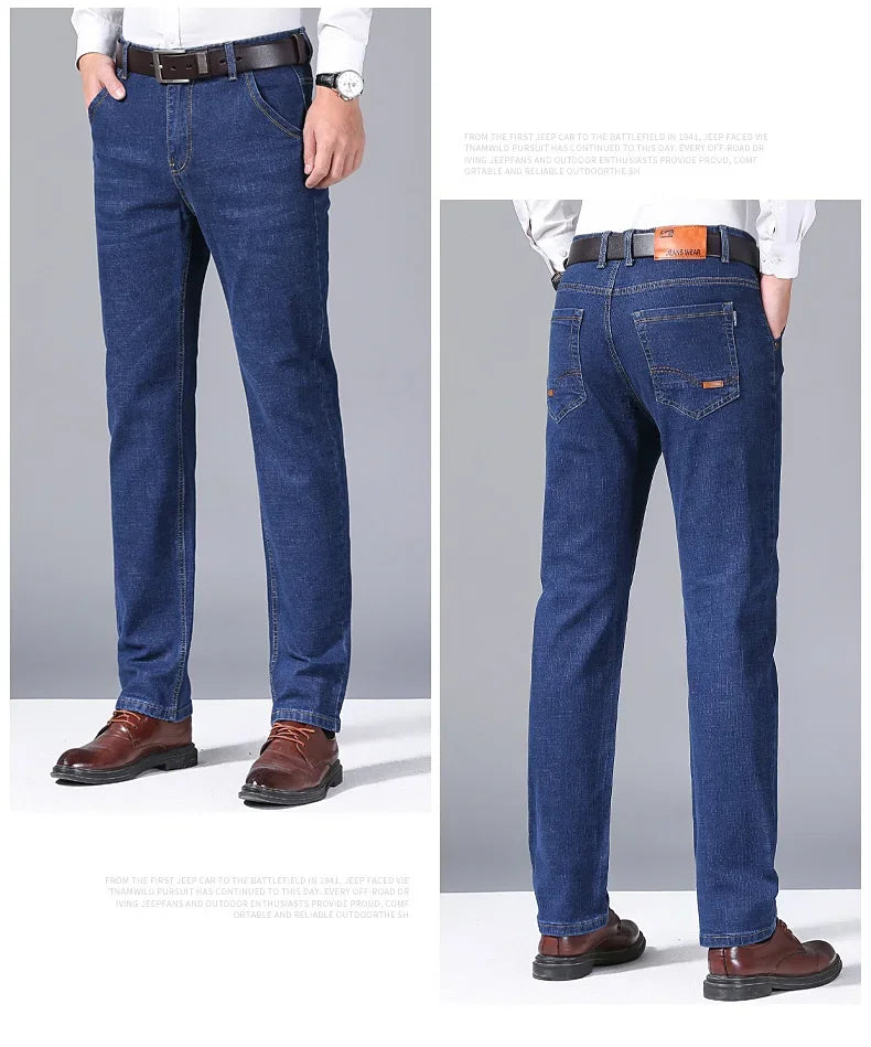 New Men Comfortable Soft Business Fashion Straight Casual Denim Trousers Male Brand Clothing Light Luxury Stretch Slim Fit Pants