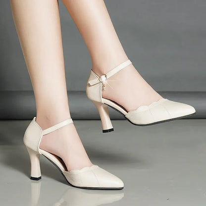 Women Cute Pointed Toe Black Buckle Strap High Heel Shoes Lady Casual Red Comfort Summer Stiletto Heels for Office & Party G6006