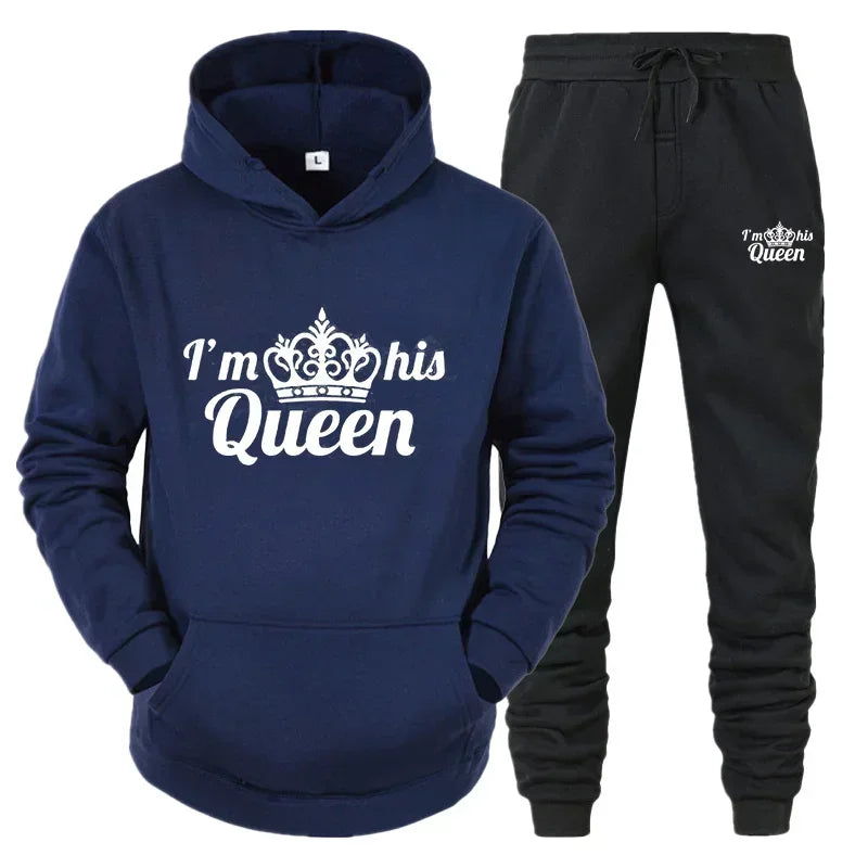 Lover Tracksuit Hoodies Printing QUEEN KING Couple Sweatshirt Hooded Clothes Hoodies Women 2 Piece Set Men Women Sportwear