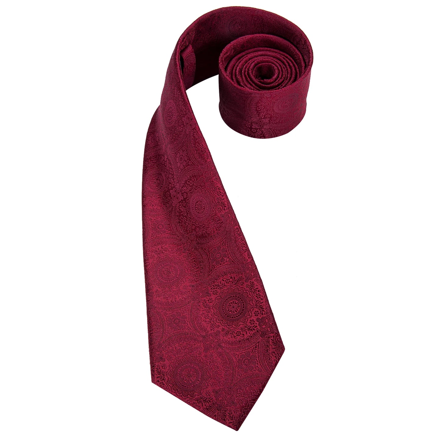 Hi-Tie Mens Gift Tie Set Red Wine Burgundy Paisley Silk Wedding Tie For Men Fashion Design Quality Hanky Cufflink Dropshipping