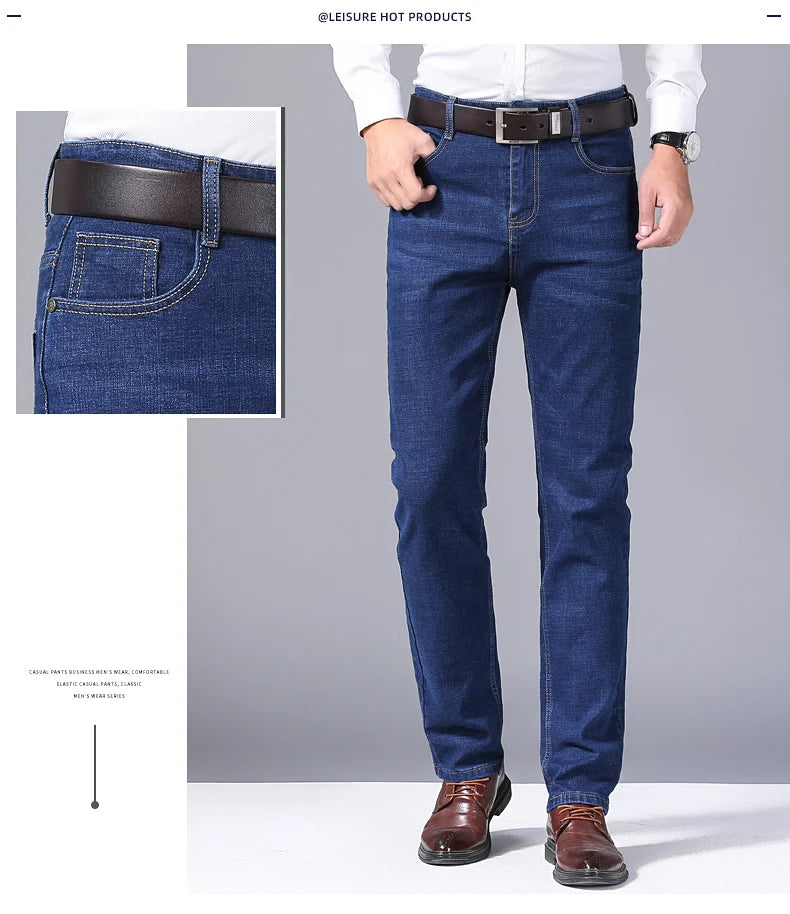 2024 NEW Men's Classic Style Casual Stretch Slim Jean Pants Male Brand Denim Trousers Black Blue Fashion Business Jeans
