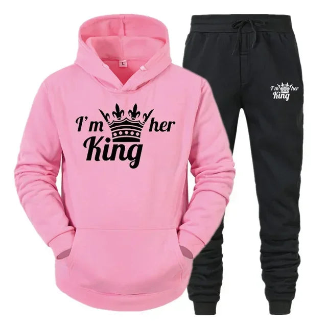 Lover Tracksuit Hoodies Printing QUEEN KING Couple Sweatshirt Hooded Clothes Hoodies Women 2 Piece Set Men Women Sportwear