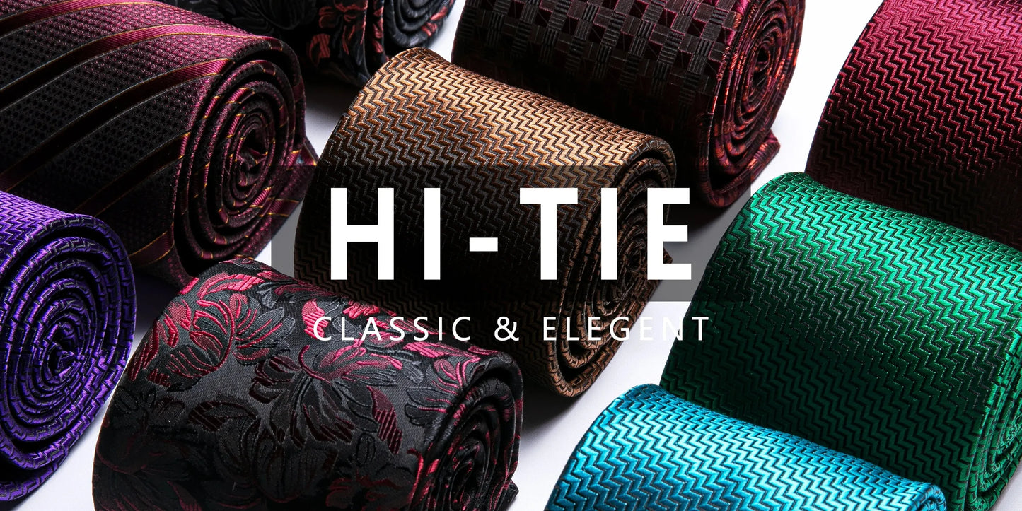 Hi-Tie Peacock Blue Novelty Designer Silk Wedding Tie For Men Hanky Cufflinks Gift Mens Fashion Necktie Set Business Party