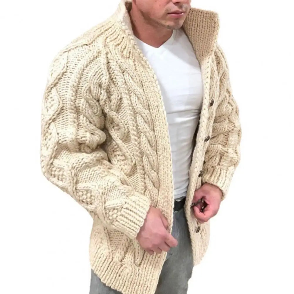 Winter Autumn Men Solid Color Knitted Sweater Buttons Cardigan Warm Jacket Coat Long Sleeve Warm Knitted Lapel Cardiga 2023 Hot