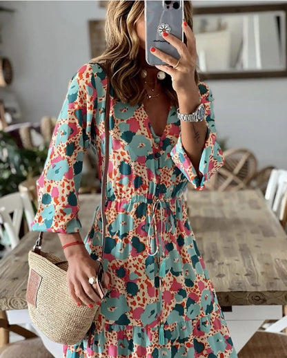 Elegant Women's Flower Long Dresses 2024 Spring New Bohemian Printed  Dress Abıye Kadın Abiye  Платье Robe Ete Femme Vestidos
