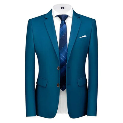 New Men Pure Colour Business Social Office Suit Slim Fit Jacket Fashion Simple Groom Wedding Tuxedo Dress Blazers Coats