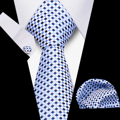 Tie Men Business Necktie Set Classic Plaid Cufflinks Handkerchief For Suit Wedding High Quality 3pcs Ties Sets Formal Gravata