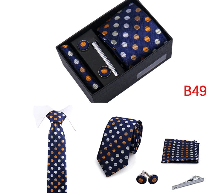 Ties Gift Box Brand Design Top Quality Jacquard Necktie Hanky Cufflink Set Tie Clip For Men Gravatas Business Wedding