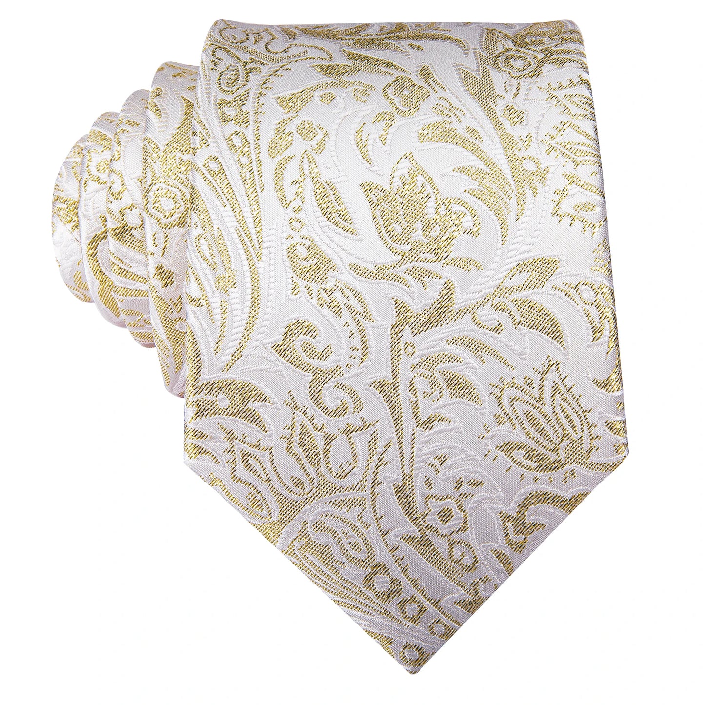 Hi-Tie Champagne Gold-color Silk Mens Elegant Ties Fashion Mens Necktie Pocket Square Cufflinks Set Business Party Wedding