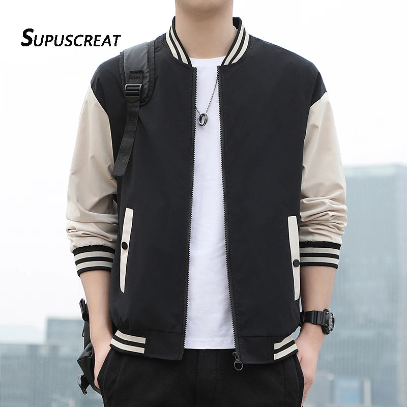 SUPUSCREAT Spring Autumn Men Baseball Jacket Stand Collar Korean Style Casual Jackets And Coats Male Slim Fit Bomber Jacket 5XL