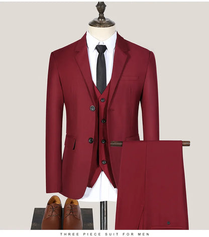 High Quality Men Suits 3 Pieces Elegant Blazer 2 Sets Luxury Wedding Business Vest Pants Coats 2023 Formal Jackets