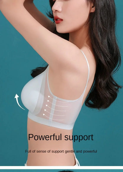 Ultra-thin breathable ice silk bra Women's underwear seamless halter vest U-shaped back pull together