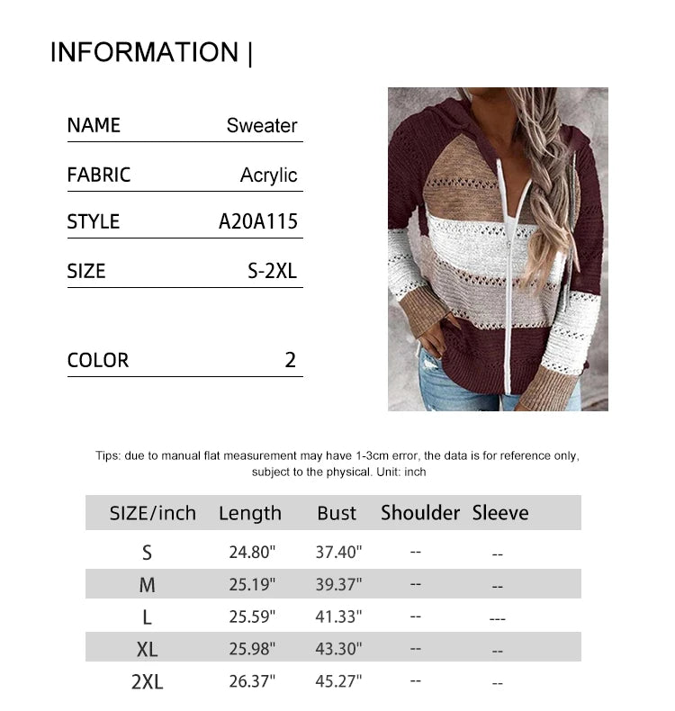 2024 Autumn and Winter New Casual Cardigan Women's Tops Plus Plus Zip Hoodie Colorblocking Lightweight Loose Top
