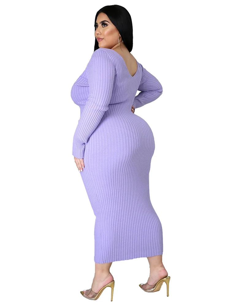 Ladies Knitted Sweater Dress Midi Dress Long Sleeves Chic and Elegant Plus Size Dresses for Women 4xl 5xl
