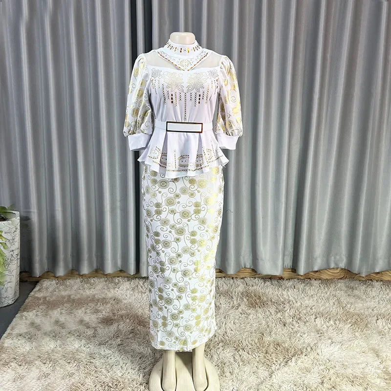 2025 African Party Evening Wedding Dresses for Women Spring African Half Sleeve Diamond Polyester Long Maxi Dresses Outfits