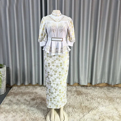 2025 African Party Evening Wedding Dresses for Women Spring African Half Sleeve Diamond Polyester Long Maxi Dresses Outfits