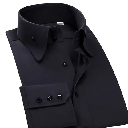 Men's Dress Shirt Autumn Spring Long Sleeve Business Blue Casual Shirts Female Coat Slim-fit Non-ironing Solid Color Black
