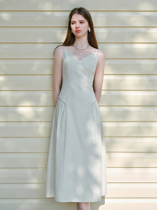 FSLE【4 Colors】Women Spring Strappy Dress 100% Cotton Temperament Simple A-LINE Dresses 2025 Spring White Dress 25FS11073