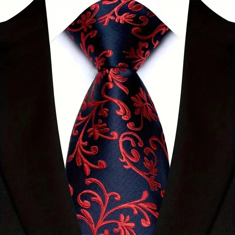 Luxury 8CM Mens Necktie Red Color Solid Stripes Paisley Ties For Man Groom Jacquard Woven Neck Tie For Business Wedding Party