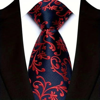 Luxury 8CM Mens Necktie Red Color Solid Stripes Paisley Ties For Man Groom Jacquard Woven Neck Tie For Business Wedding Party